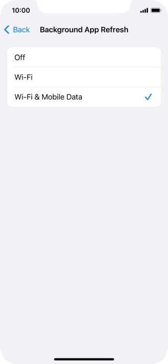To turn off background refresh of apps, press Off.