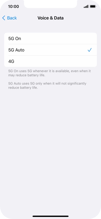 To turn on use of 5G primarily, press 5G On.