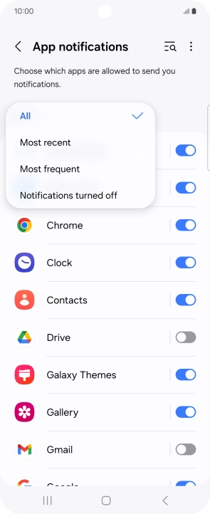 Press the required setting.