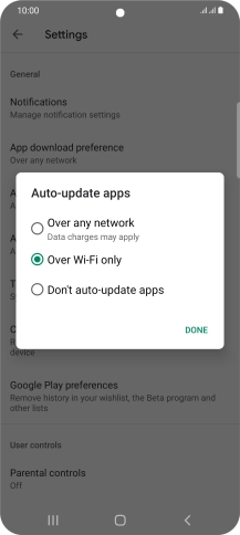 To turn on automatic update of apps using mobile network, press Over any network.