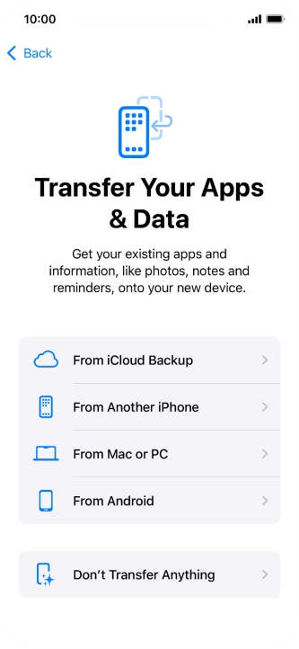 You can transfer content from an Android phone when your phone is activated for the first time and after a factory reset. When this screen is displayed, your phone is ready to transfer content from an Android phone.