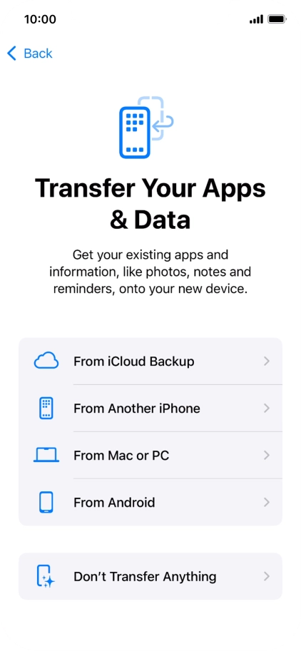 You can transfer content from an Android phone when your phone is activated for the first time and after a factory reset. When this screen is displayed, your phone is ready to transfer content from an Android phone.
