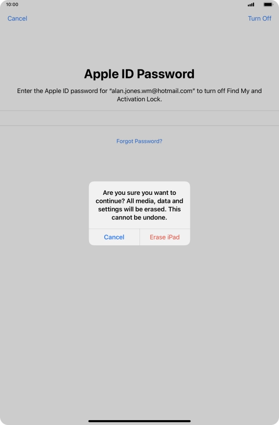 Press Erase iPad. Wait a moment while the factory default settings are restored. Follow the instructions on the screen to set up your tablet and prepare it for use.