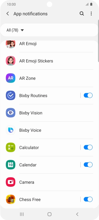 Press the indicators next to the required apps to turn the function on or off.