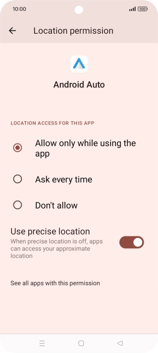 Press the required setting.