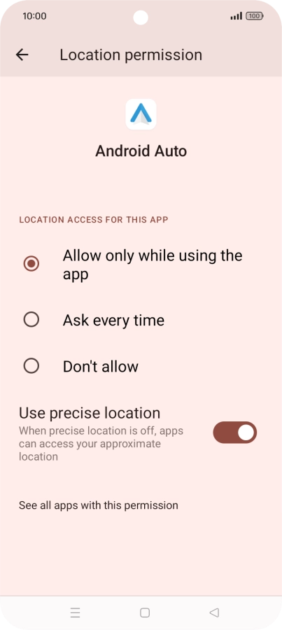 Press the required setting.