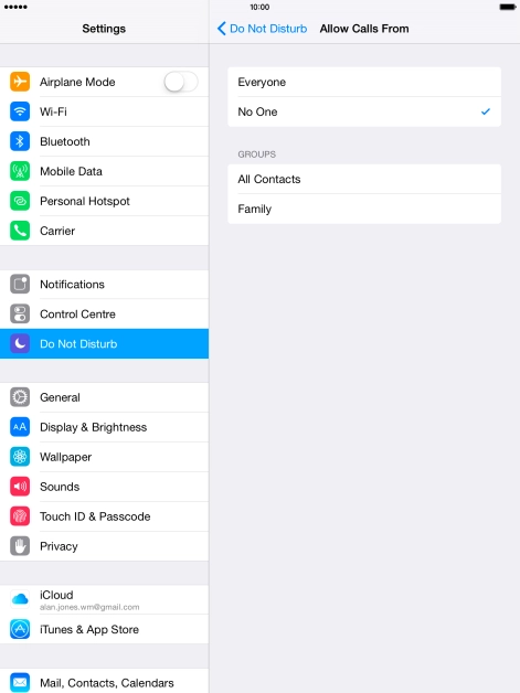 Press the required setting to select which contacts can call you even though Do Not Disturb is turned on.