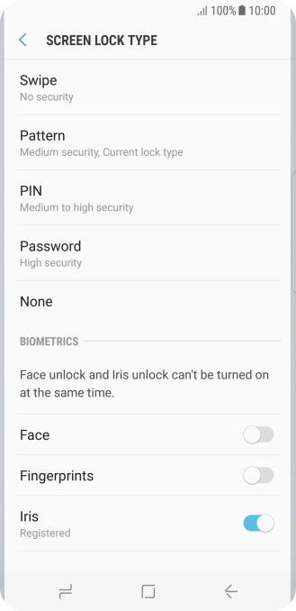 Press None and follow the instructions on the screen to turn off use of phone lock code.