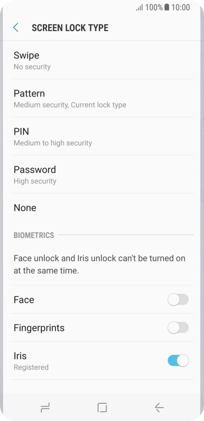 Press None and follow the instructions on the screen to turn off use of phone lock code.