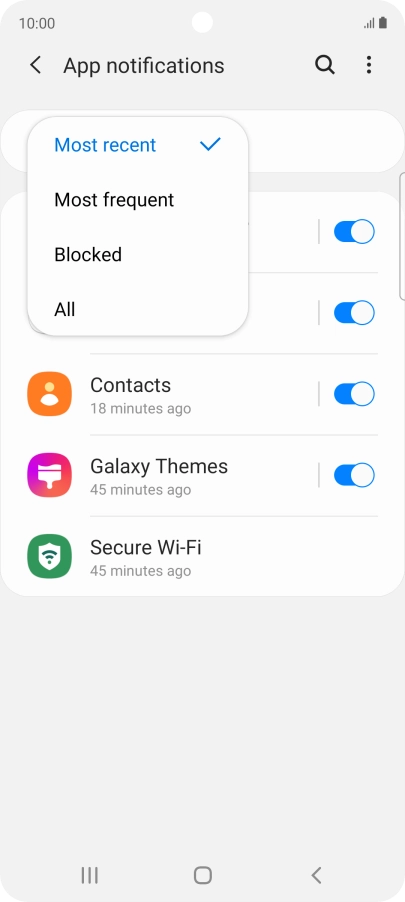 Press the required setting.