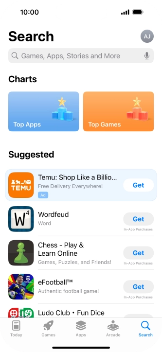 Press the search field and key in the name or subject of the required app.