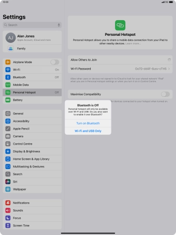 If Wi-Fi is turned on, press Wi-Fi and USB Only.