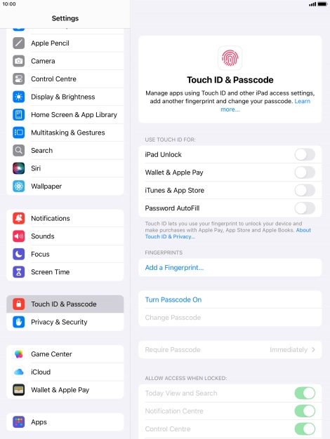 Press Add a Fingerprint... and follow the instructions on the screen to add your fingerprint.