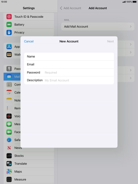 Press Password and key in the password for your email account.