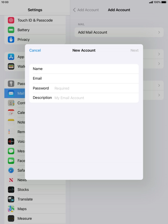 Press Password and key in the password for your email account.