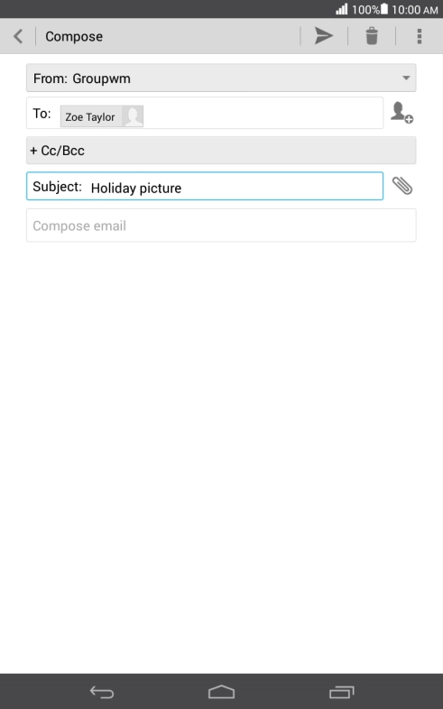 Press the text input field and write the text for your email message.
