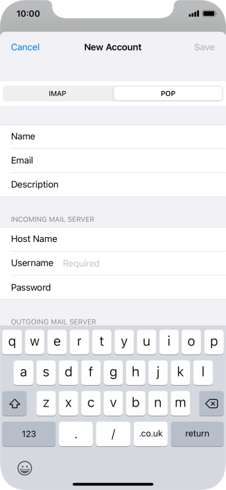 Press Username and key in the username for your email account.