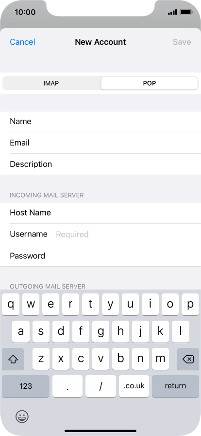 Press Username and key in the username for your email account.