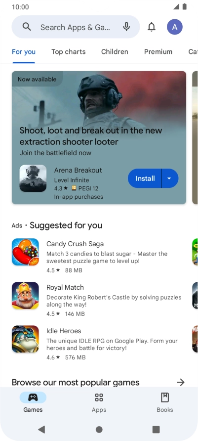 Press the search field.