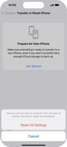 Press Reset All Settings. Wait a moment while the factory default settings are restored. Follow the instructions on the screen to set up your phone and prepare it for use.