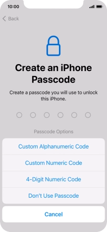 Follow the instructions on the screen to turn on use of phone lock code or press Don't Use Passcode.