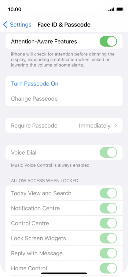 Press Turn Passcode On and key in a phone lock code of your own choice twice.