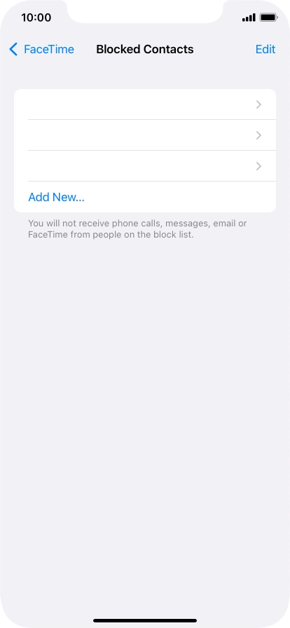 Press Add New... and follow the instructions on the screen to block a contact.