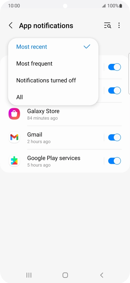 Press the required setting.