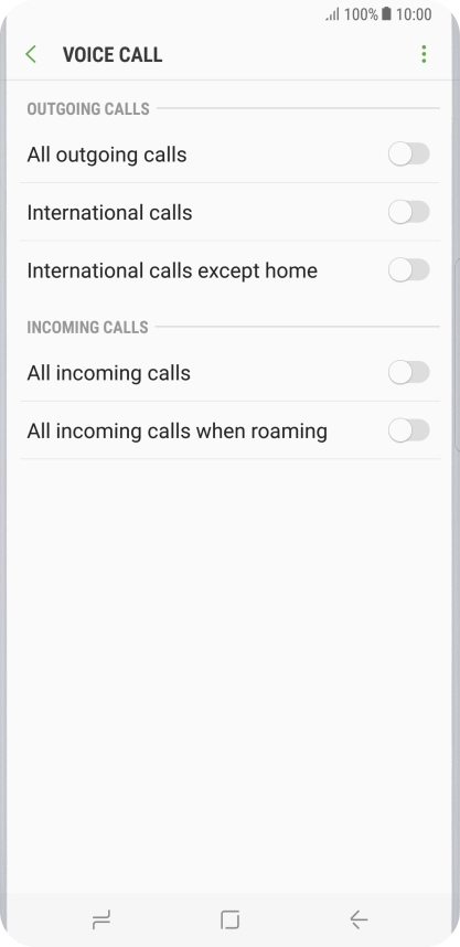 Press the indicator next to the required barring type.