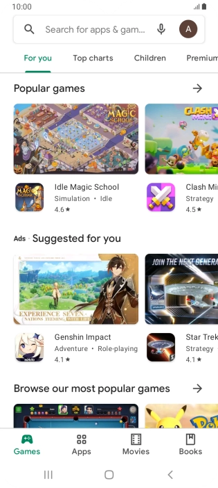 Press the search field.