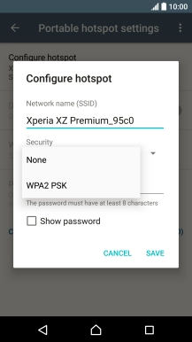 Press WPA2 PSK to password protect your Wi-Fi hotspot.