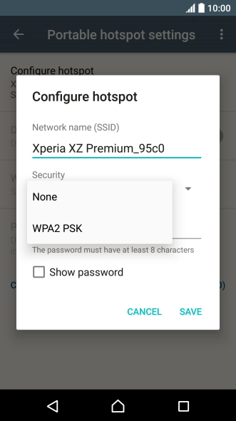 Press WPA2 PSK to password protect your Wi-Fi hotspot.