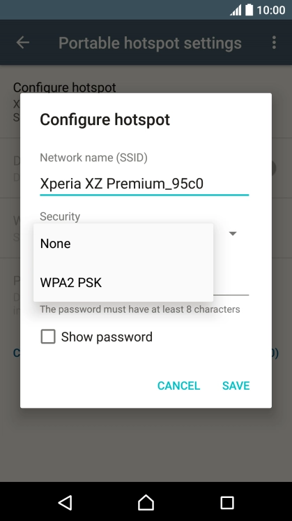 Press WPA2 PSK to password protect your Wi-Fi hotspot.