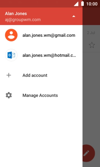Press the required email account.
