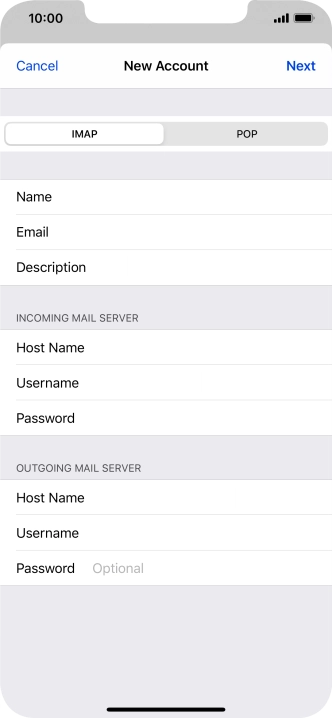 Press Password and key in the password for your email account. Please note that if you're using Vodafone's outgoing server, leave the password field empty.