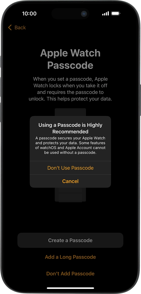 On your phone: Press Don't Use Passcode.