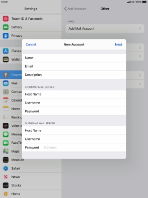 Press Password and key in the password for your email account. Please note that if you're using Vodafone's outgoing server, leave the password field empty.