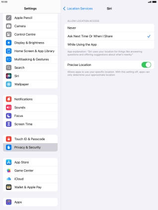 Press the required setting to turn the function on or off.
