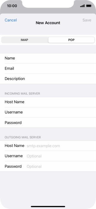 Press Host Name and key in the name or IP address of your email provider's outgoing server. Please note that if you can't send email messages when using your email provider's outgoing server, key in smtp.vodafone.net.au (Vodafone's outgoing server).