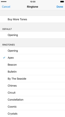 Once you've found a ring tone you like, press Done.