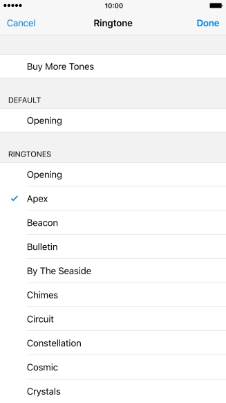 Once you've found a ring tone you like, press Done.
