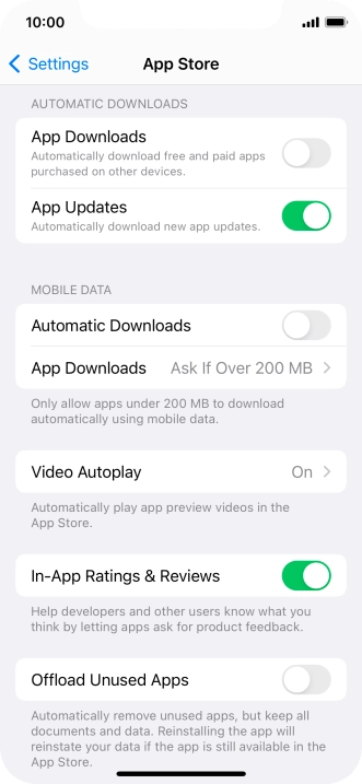 Press the indicators next to the required content types to turn the function on or off.