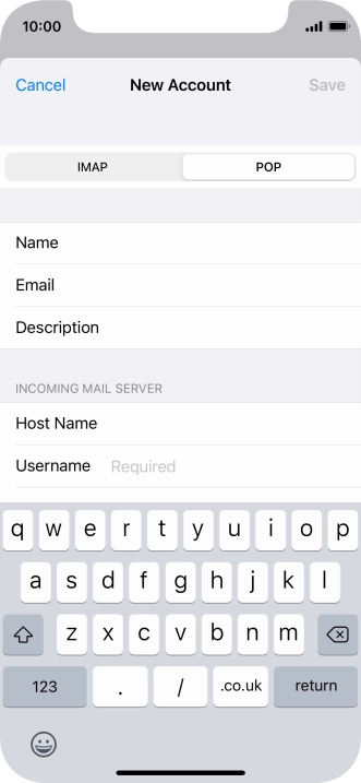 Press Username and key in the username for your email account.