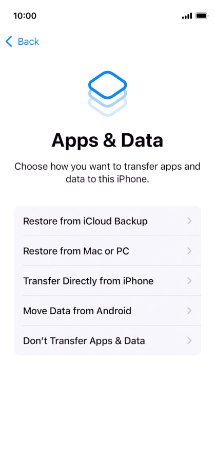 You can transfer content from an Android phone when your phone is activated for the first time and after a factory reset. When this screen is displayed, your phone is ready to transfer content from an Android phone.