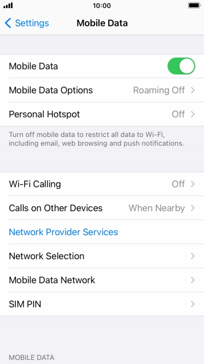 Press Mobile Data Options.