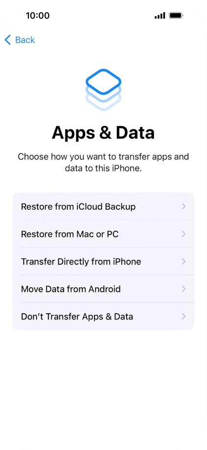 Press Don't Transfer Apps & Data and follow the instructions on the screen to finish the activation.
