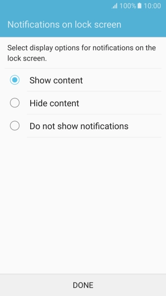 Press the required setting.