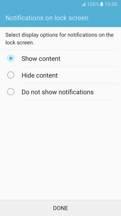 Press the required setting.
