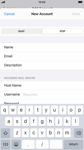 Press Username and key in the username for your email account.