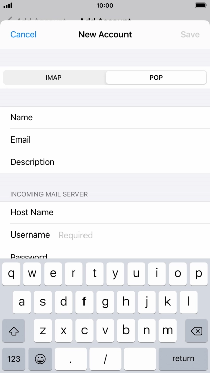 Press Username and key in the username for your email account.